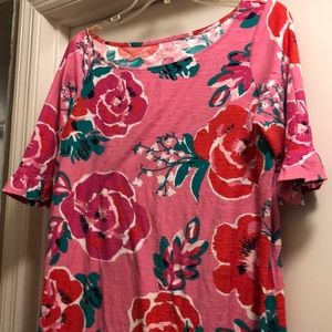 Lilly Pulitzer Tshirt dress with ruffled sleeves.
